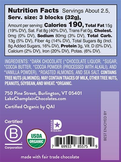 Lake Champlain Chocolates 12 Pack Bar Chocolate Almonds and Sea Salt 3 Ounce