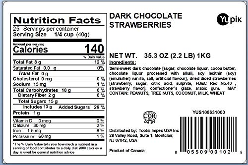 Yupik Dark Chocolate Covered Strawberries 60% Cacao 2.2 lb (35.2 oz) Kosher Dried Strawberries Dipped in Rich Dark Chocolate Chewy &amp Smooth Candy Sweet Snacks