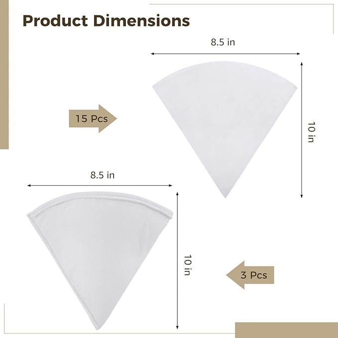 18 PCS Maple Syrup Filters Set 3 Pcs Heavy Duty Boiling Filters &amp 15 Pcs Thin Non-Woven Fabric Pre Filter Deep Cone-Shaped Strainers for Syrup Oil Coffee Home or Commercial Use (1 Qt)