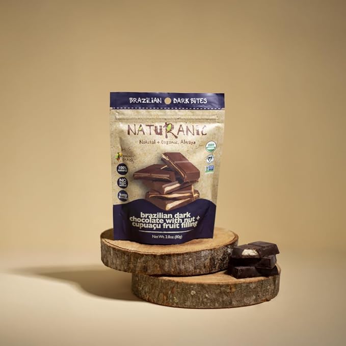 Naturanic Brazilian Dark Chocolate Bar Cupuaçu and Brazil nuts cream filling Sugar Free Keto Friendly Vegan All Natural Organic Non GMO Gluten Free - Pack of 6