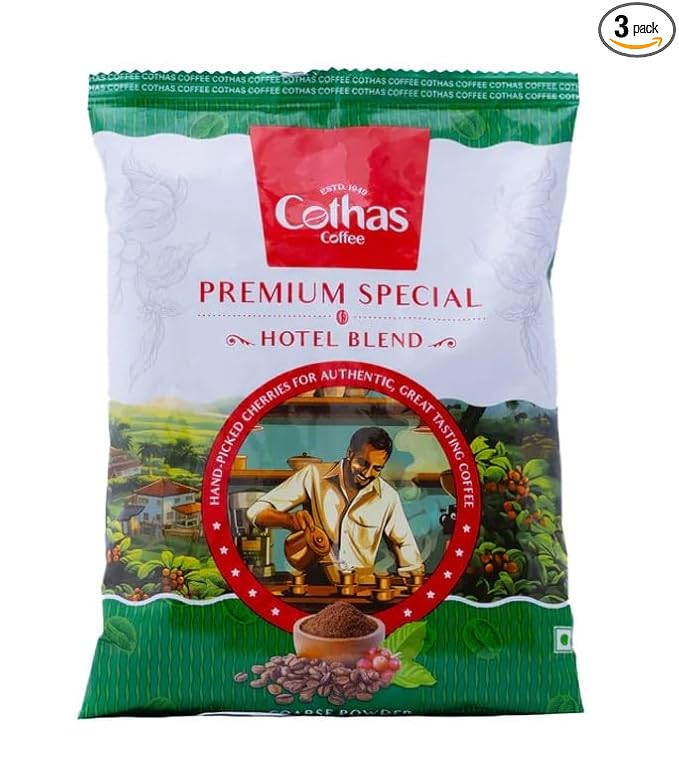 Cothas Traditional Strong &amp Aromatic Hotel Blend Filter Coffee Powder - Packs of 3 Each 500g [ Coffee : 80% Chicory : 20%. ]