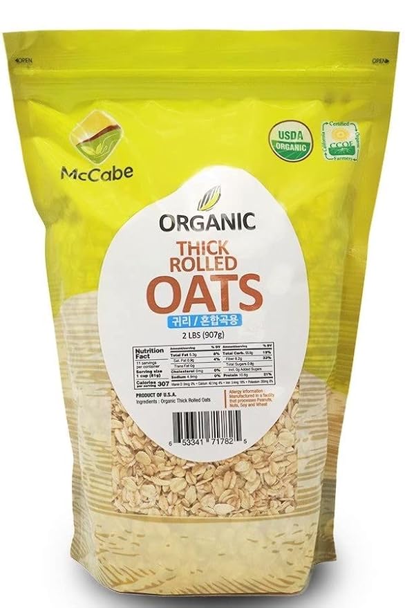 McCabe Organic Thick Rolled Oats - Extra Thick Rolled Oats | Rich with Fiber &amp Minerals | USDA and CCOF Certified | Product of USA | 2Lbs | Pack of 3.