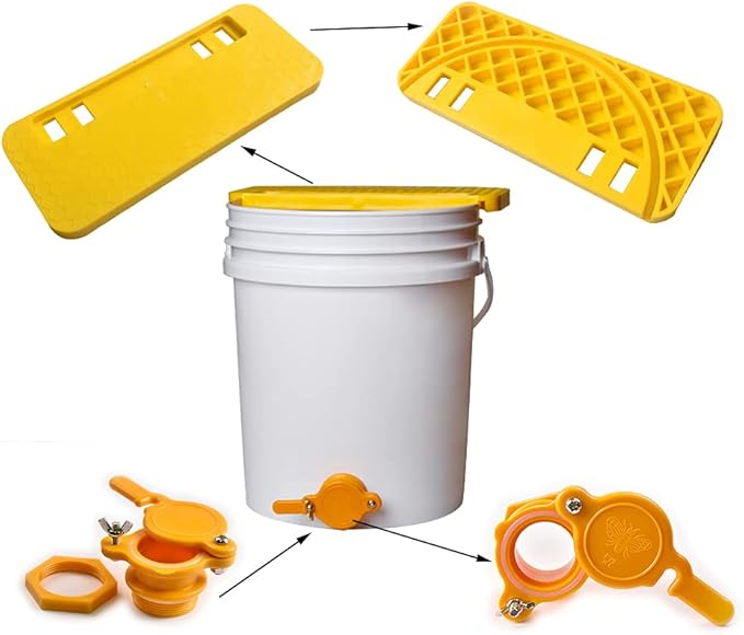 5 Gallon Plastic Honey Bucket Kit - 10pcs Honey Harvesting Tool Set with Gate Valve Filter &amp Beekeeping Supplies | Home Apiary Harvesting Equipment