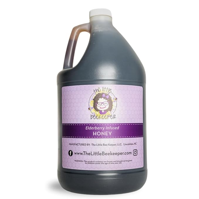 The Little BeeKeeper Elderberry Infused Honey | 12lbs Elderberry Honey | 100% Raw &amp Natural | Immune Support | 1 Gallon