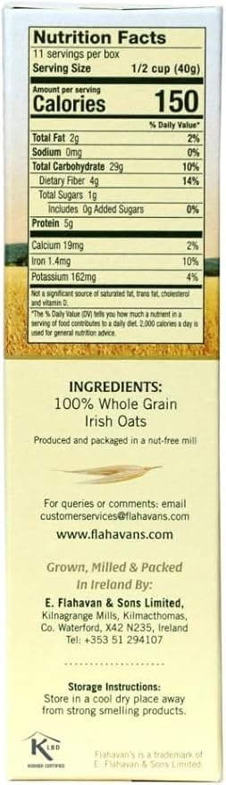 Flahavan’s Irish Rolled Oats 16 Ounce. Quick Cooking Oatmeal Ready in 3 Minutes. 100% Whole Grain Oats Non-GMO Verified Field to Spoon [Pack of 3]