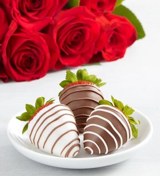 Shari’s Berries 24 Classic Red Roses &amp 6 Chocolate Covered Strawberries Gift Set | Chocolate &amp Fresh Flower Gift Box | Valentine's Day Anniversary Celebrations &amp Thank You’s