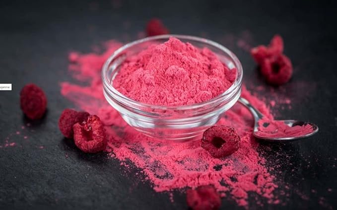 LioMart Dry fruit Powder- Freeze dried Raspberry. Delicious Natural and Healthy Fruit with no added sugar. Perfect dried fruit for backing smotthies topping and more. 10 Pack box with .705oz each.