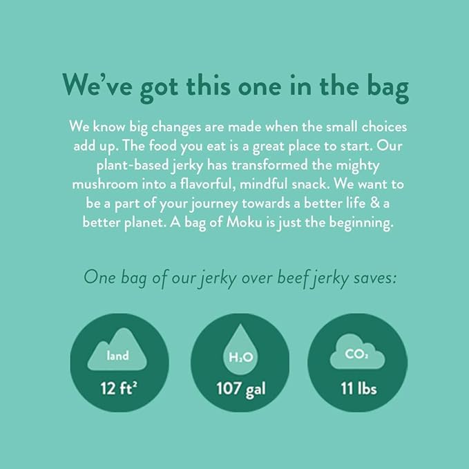 Moku Plant-Based Mushroom Jerky Vegan Gluten Free Soy-Free Non-Gmo No Artificial Sweetener Healthy Snacks 2.0 Oz Ea (8 Count Variety)