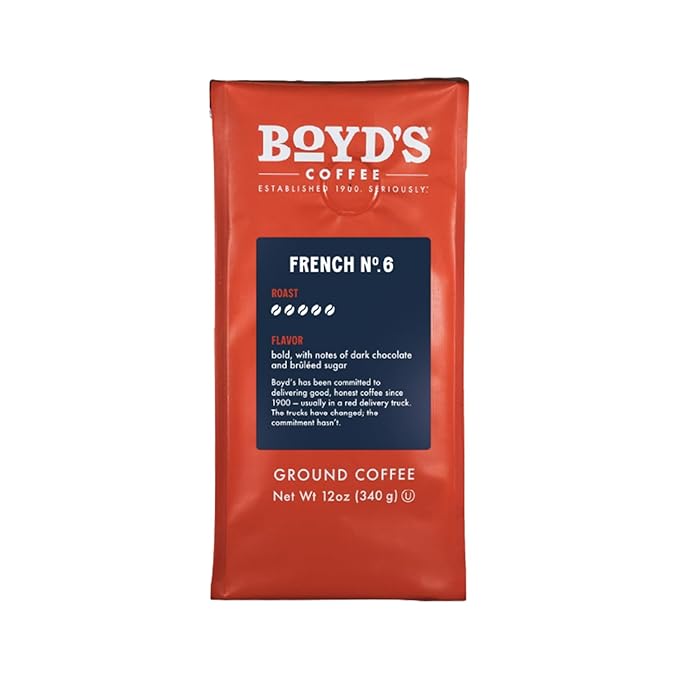 Boyd's Coffee French No. 6 Coffee –Ground Dark Roast– Blended from 100% Arabica – Rich &amp Full-Flavored – 12 oz.