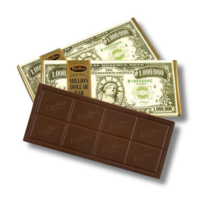 Million Dollar Chocolate Bar – Rich Milk Chocolate Novelty Candy Gift Money-Themed Treat Party Favor Stocking Stuffer - Pack of 6
