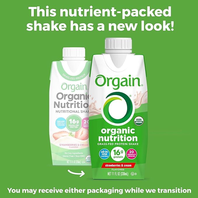 Orgain Organic Nutritional Shake Vanilla Bean + Strawberries &amp Cream 11 Fl Oz (Pack of 12)