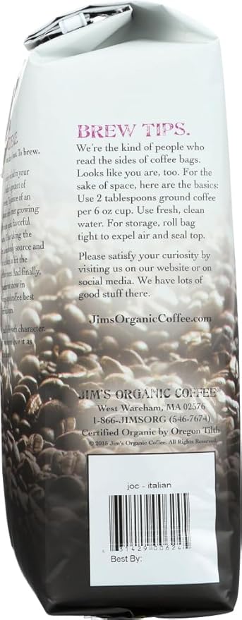 Jims Organic Italian Roast Whole Bean Coffee 11 Ounce - 6 per case.6