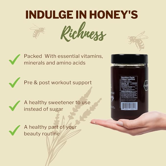 OneRoot Raw Buckwheat Honey – 500g / 17.6oz Unheated &amp Unprocessed Dark – Nutrient-Rich Antioxidant-Packed Natural Sweetener – Pure &amp Unfiltered Honey