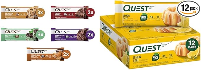 Quest Chocolate Lovers Variety Pack High Protein Bars 12 Count and Lemon Cake Protein Bars 12 Count