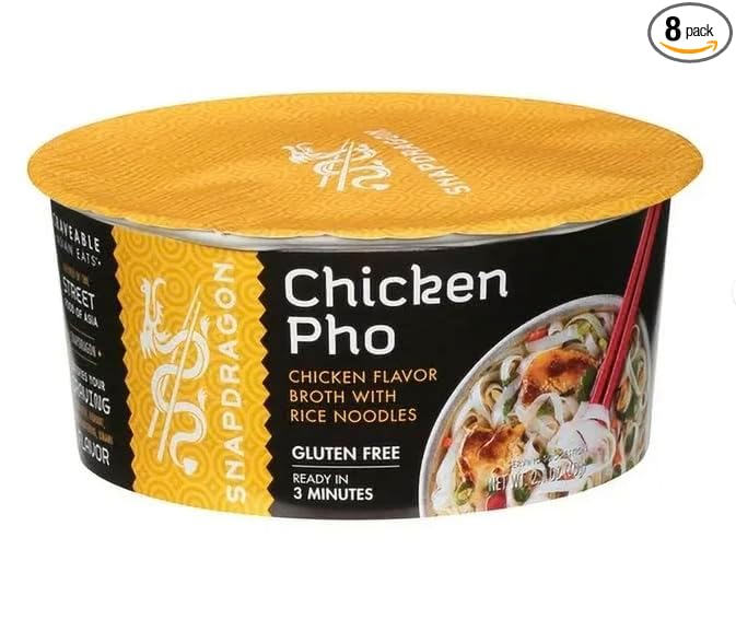 Snapdragon 8-Pack of Chicken Pho Noodle Soup Bowl 2.1 oz + 1 set of Bamboo Family Chopsticks Box by Lavinia Essentials Brand