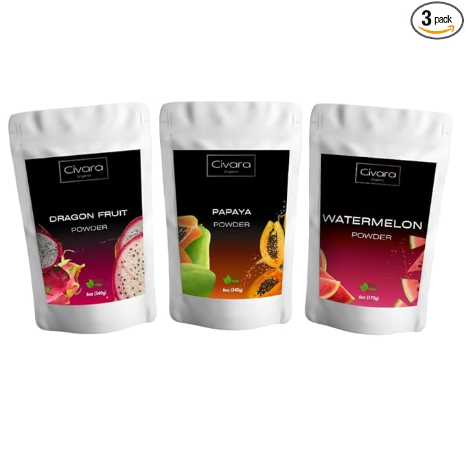 Civara Organic Fruit Powder Trio – 3-Pack (6oz Each) | 100% Natural No Sugar No Additives | USDA Organic Vegan Gluten-Free | Perfect for Smoothies Drinks &amp Baking – Choose Your Flavors (13. D