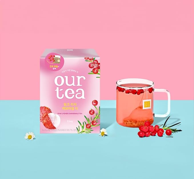 ROASTIQUE Pink Lychee Chamomile with Real Dried Fruit – Premium Orgainc Sweet Fruit Blend Eco-friendly PLA bags 8 Tea Bags