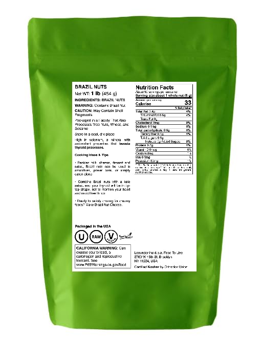 Food to Live Brazil Nuts 1 Pound - Raw Whole No Shell Unsalted Kosher Vegan Keto and Paleo Friendly Bulk Good Source of Selenium Low Sodium and Low Carb Food.