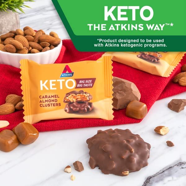 Atkins Caramel Almond Clusters Gluten Free High in Fiber 1g Sugar 2g Net Carb Keto Friendly 20 Count