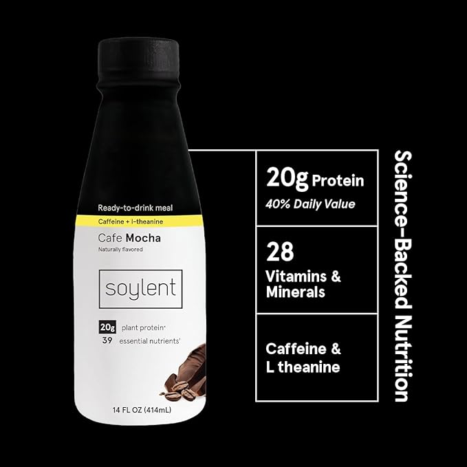 Soylent Complete Coffee Meal Replacement Shake Cafe Mocha Ready-to-Drink Plant Based Caffeinated Protein Drink Contains 20g Vegan Protein and 1g Sugar 14oz (12 Pack)