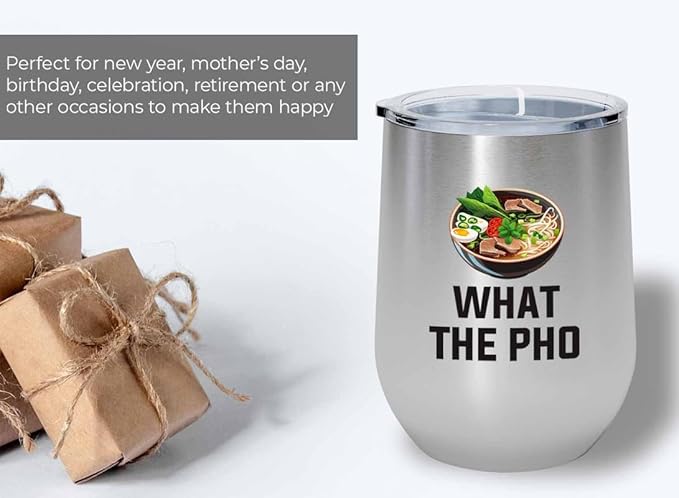 Ramen Lover Silver Edition Wine Tumbler 12oz - What the pho - Food Lovers chicken pumpkin vegan pantry spicy noodles