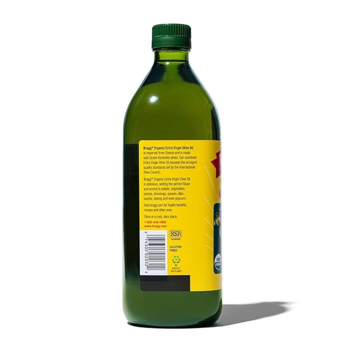 Bragg Organic Extra Virgin Olive Oil - 32 fl oz - Sourced from Organic Greek Koroneiki Olives - Great for Cooking at Home