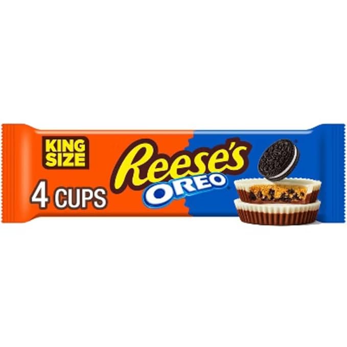 REESE'S Peanut Butter Cups with OREO Pieces King Size 2.8 oz Pack of 24 (4 Cups per Pack) – Milk Chocolate Candy with Peanut Butter &amp Crunchy OREO Cookie Bits Individually Wrapped