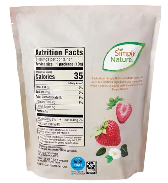 Generic Simply Nature NON-GMO Snack Pack Freeze Dried Strawberries 6 Packages 2.1oz 60g (Two Bags) Standard