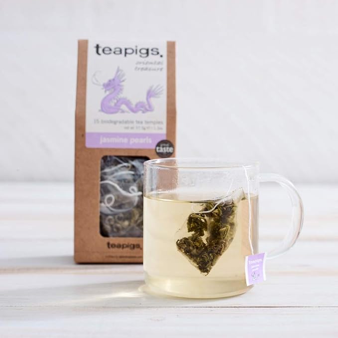 Teapigs Jasmine Pearls Tea Bags Made with Whole Leaves caffeine-free natural ingredients(1 Pack of 50 Teabags)