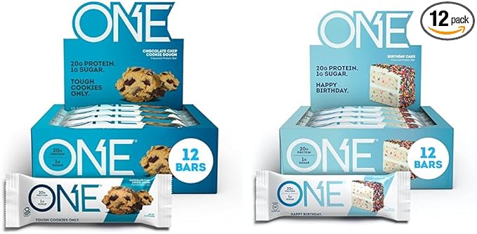 ONE Protein Bars Chocolate Chip Cookie Dough Gluten Free Protein Bars with 20g Protein &amp Protein Bars Birthday Cake Gluten Free Protein Bars with 20g Protein and only 1g Sugar