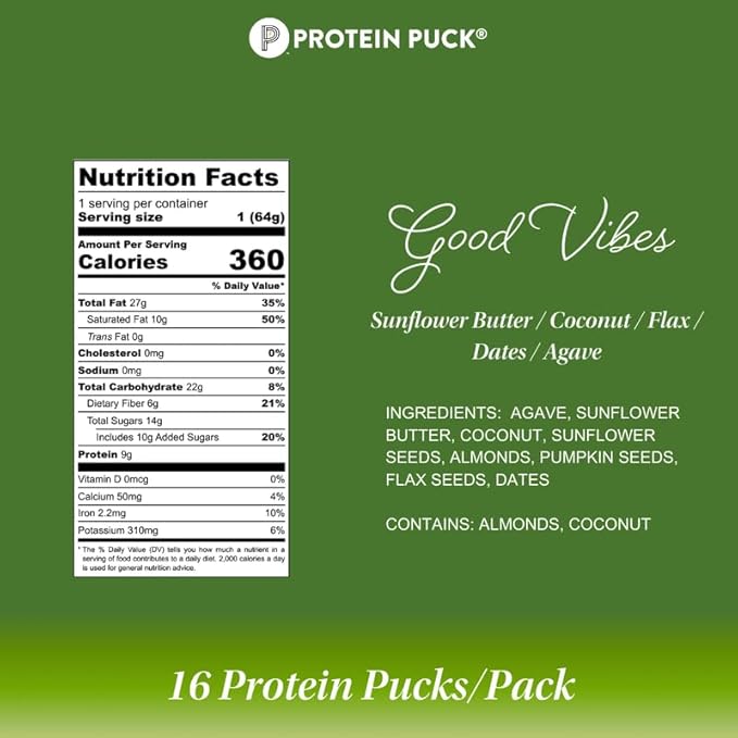 Protein Puck Bar Good Vibes Sunflower Butter 2.25 oz (Pack of 16)