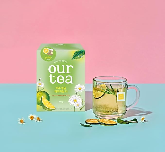 ROASTIQUE Jeju Green Tangerine Chamomile with Real Dried Fruit – Premium Orgainc Tea Sweet Fruit Blend Hot or Iced Tea Eco-friendly PLA bags 8 Tea Bags