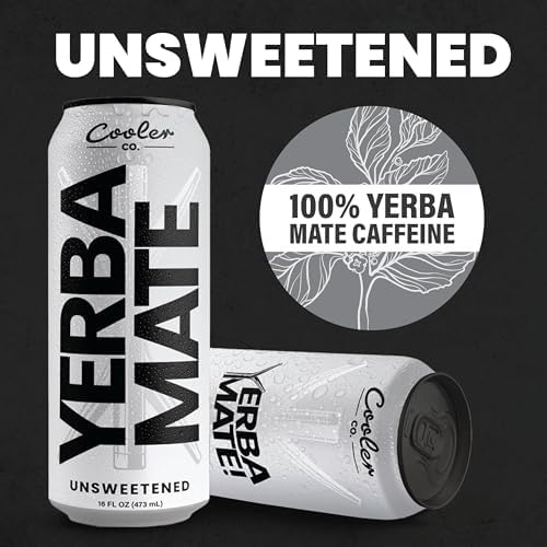 COOLER CO. | YERBA MATE | 12 Pack | 100% Organic Yerba Mate Caffeine | 150 mg Caffeine | 3 Organic Ingredients | Natural Ingredients | No Artificial Colors or Stimulants | Unsweetened Flavor