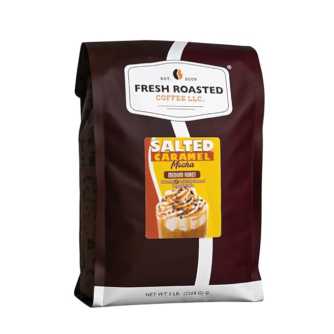 Fresh Roasted Coffee Salted Caramel Mocha Flavored Coffee5 lb Medium Roast Kosher Ground