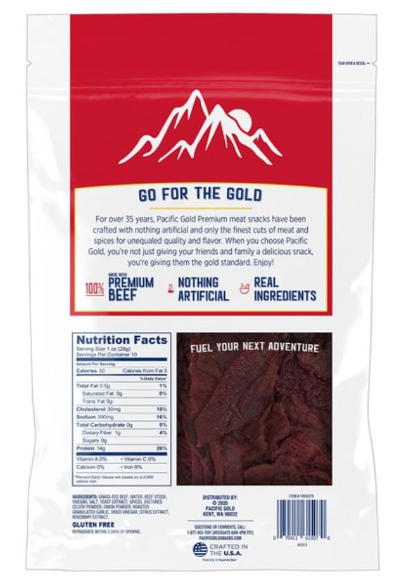 Pacific Gold Zero Sugar Original Beef Jerky 10 ounces.