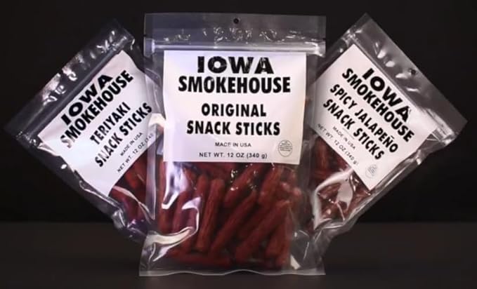 IOWA SMOKEHOUSE Snack Sticks Original - Smokey Snack Stick - Gluten Free - Resealable Bag &amp Ready to Eat Made with all USA Beef &amp Pork - 12 oz