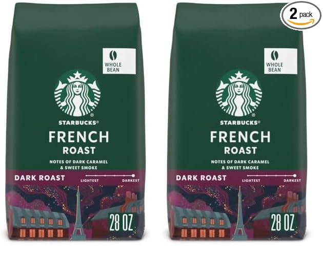 Starbucks Dark Roast Whole Bean Coffee — French — 100% Arabica — 1 bag (28 oz) (Pack of 2)
