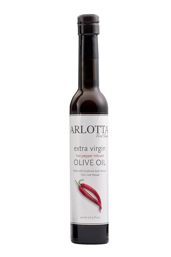 500ml Organic Hot Pepper Infused Extra Virgin Olive Oil Cold Pressed | California EVOO Kosher by Arlotta Food Studio | Spicy Cooking Oil for Pasta Pizza Vegetables Marinades | USA Made