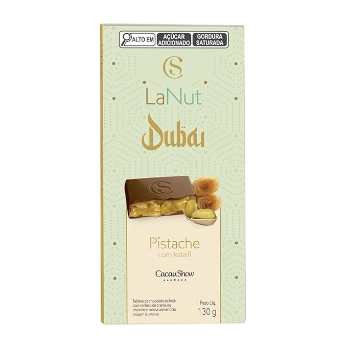Cacau Show Tablete LaNut Pistache Dubai 130g – Cacau Show LaNut Pistachio Dubai Bar 130g | Milk Chocolate with Pistachio Cream &amp Kataif Pastry | Brazilian Gourmet Chocolate