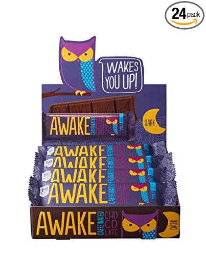 Awake Caffeinated Chocolate Energy Bar Dark Chocolate Energy Bar 1 Bar Equals 1 Cup of Coffee 24 Bars (32.2 oz)