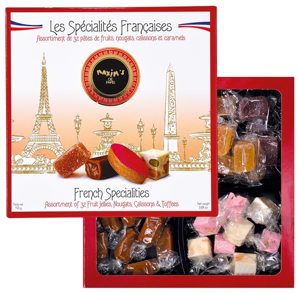 Maxim’s de Paris French Candy Gift Box – 32 Gourmet French Sweets with Calissons Nougat Pâtes de Fruits &amp Caramels – Luxury French Confectionery from France