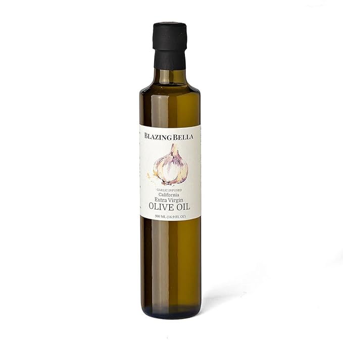 Blazing Bella Garlic Infused Extra Virgin Olive Oil - Rich Fresh Garlic Flavor Cold Pressed California Olive Oil Perfect for Pasta Vegetables Bread and Everyday Cooking - 16.9 fl oz (500ml)