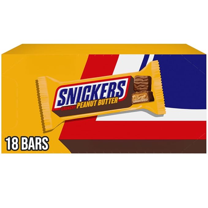 Snickers Peanut Butter Squared Singles Size Chocolate Candy Bars Individually Wrapped Chocolate for Snacks Parties Holidays Bulk 1.78-Ounce 18-Count Box