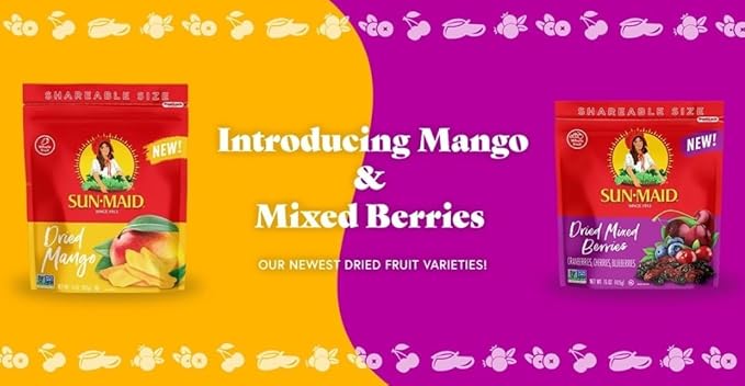 Sun-Maid Dried Mixed Berries 15oz &amp Dried Mangos 15oz Resealable Bags - Dried Fruit Snack for Lunches Snacks and Natural Sweeteners