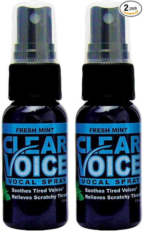 Clear Voice Oral Throat Spray Singing Ease Clarity Soothing Dampener Moisturizer Relief Vocal Eze Reducer Booster Treatment Made in USA Fresh Mint Flavor (2 Pack)
