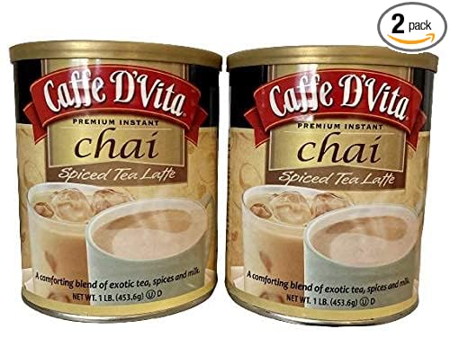 Caffe D'Vita Exotic Spiced Chai Tea Latte - Pack of 2 - Premium Instant 1 lb Mix - Plastic Coffee Measuring Scoop Included