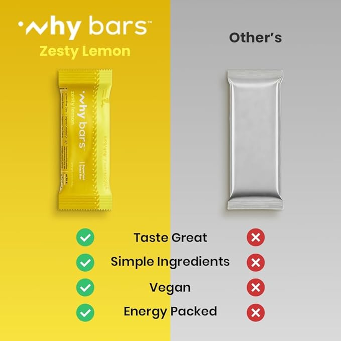 Why Bars Superfood Protein Bars 2.04 Ounce Bars - Protein Bar Superfood Gluten Free Non GMO Organic Vegan Simple Ingredients (Zesty Lemon)