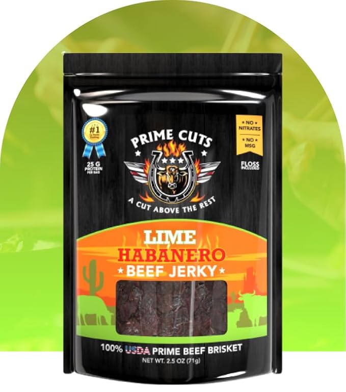 Prime Cuts Lime Habanero Beef Jerky | USDA Prime Brisket | Citrus and Fiery Heat Fusion | High-Protein Low-Carb Snack | No Artificial Preservatives | Bold Flavor Adventure | Made in the USA