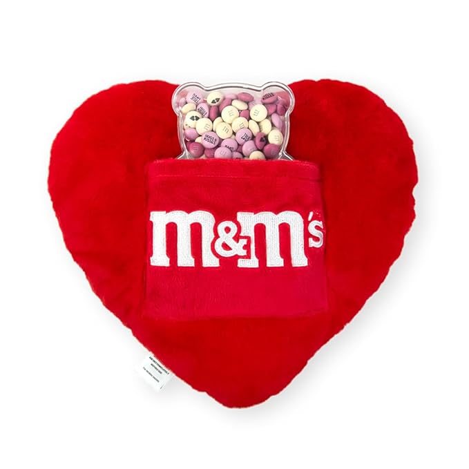 M&ampM’S Teddy Bear with Heart Pillow Bundle Unique Gift for Valentine's Day