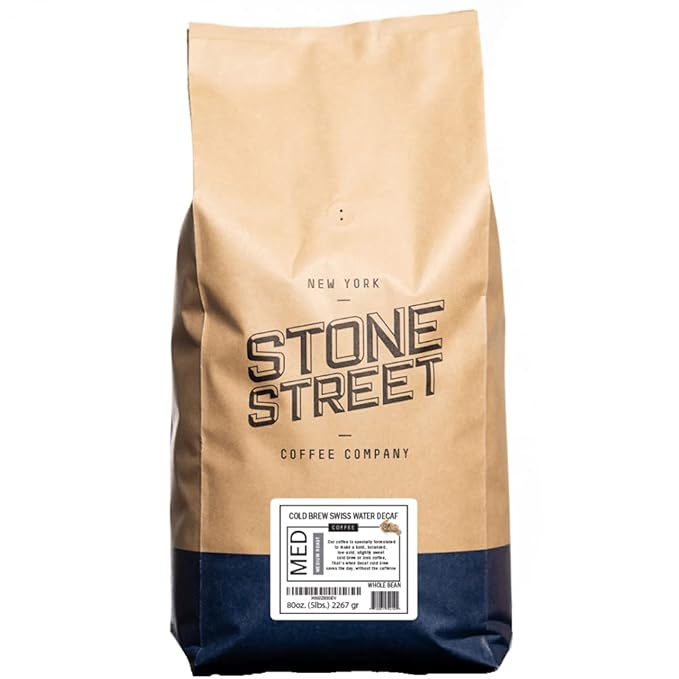 Stone Street Cold Brew Decaf Coffee Beans Swiss Water Process Low Acid 100% Arabica Gourmet Coffee Medium Roast Whole Bean 5 LB